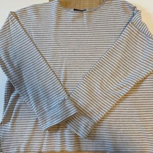 Eileen Fisher Petite Light Gray and White Striped Sweater